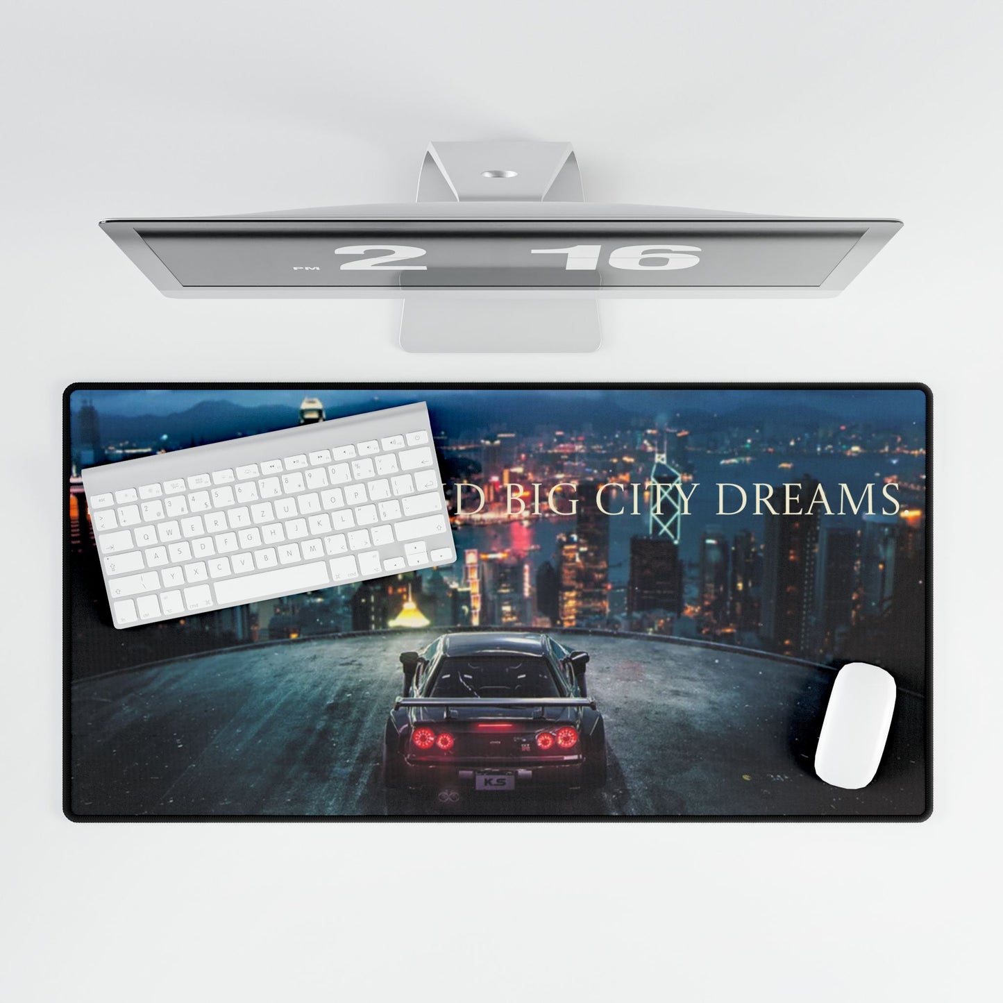 Cityscape Racing Car Desk Mat - Stylish Workspace Accessory for Car Lovers