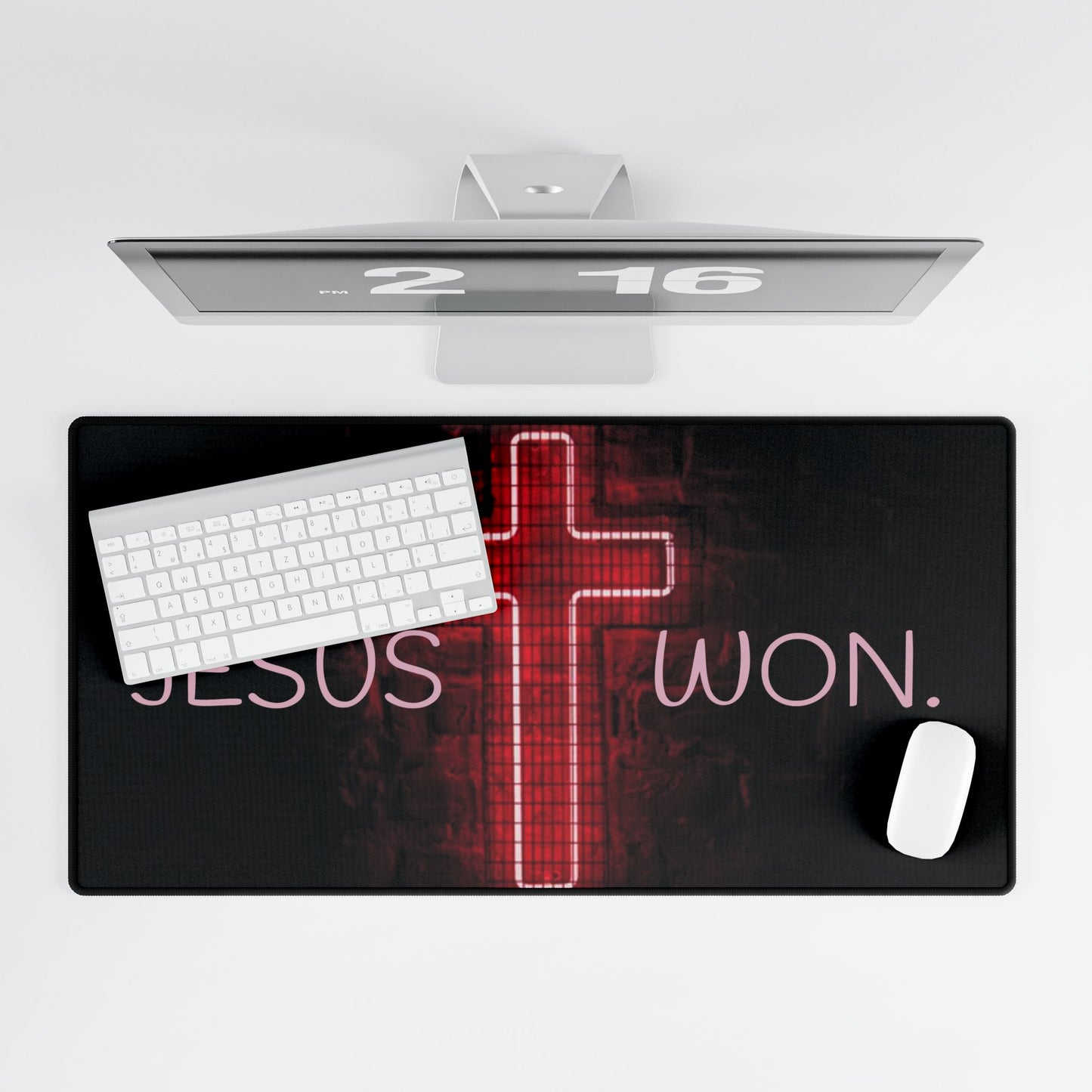 Inspirational Jesus Won Desk Mat - Faith-Based Office Decor