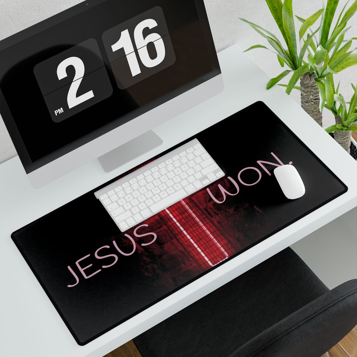 Inspirational Jesus Won Desk Mat - Faith-Based Office Decor